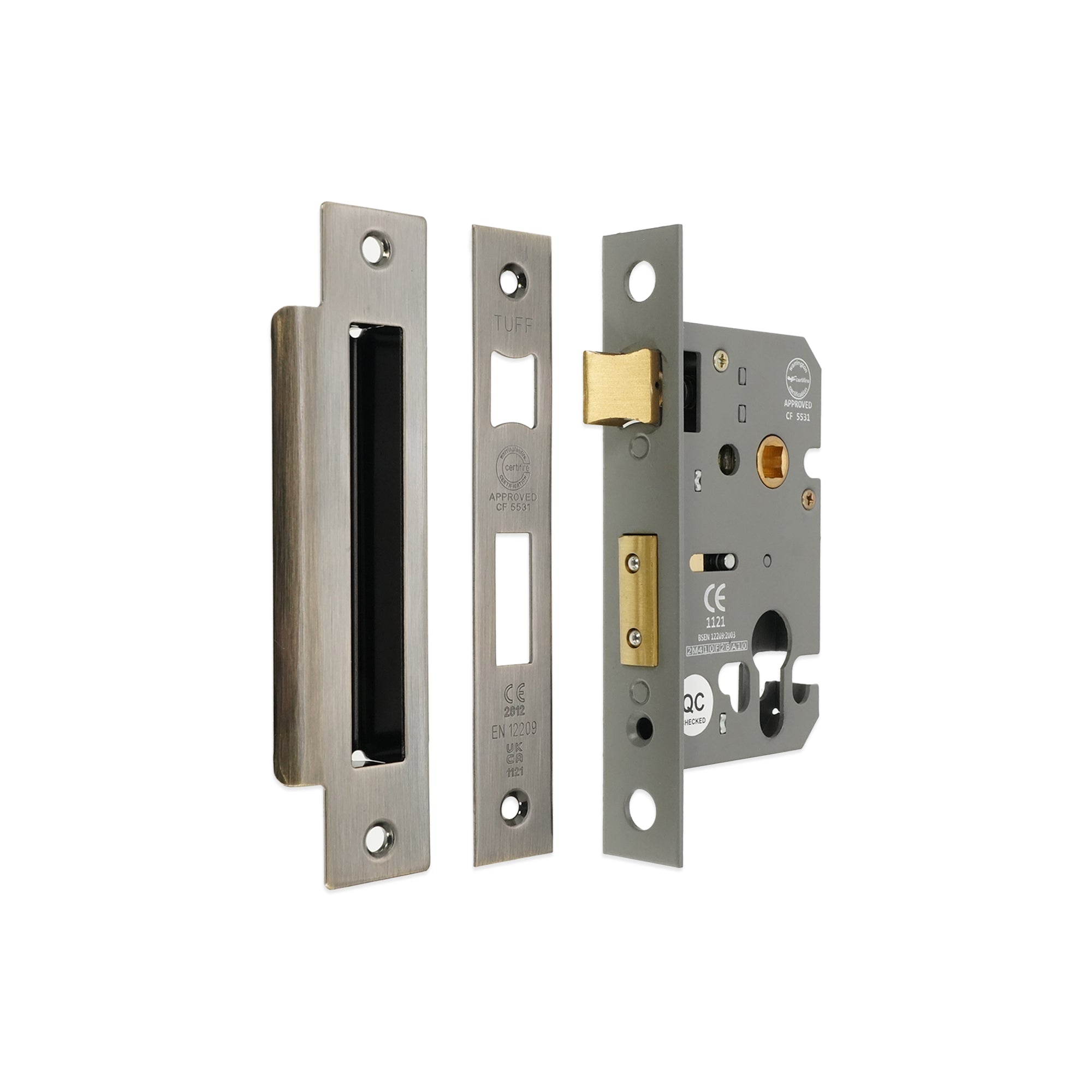 2.5" CE Euro Profile Mortice Sash Lock - Antique Brass