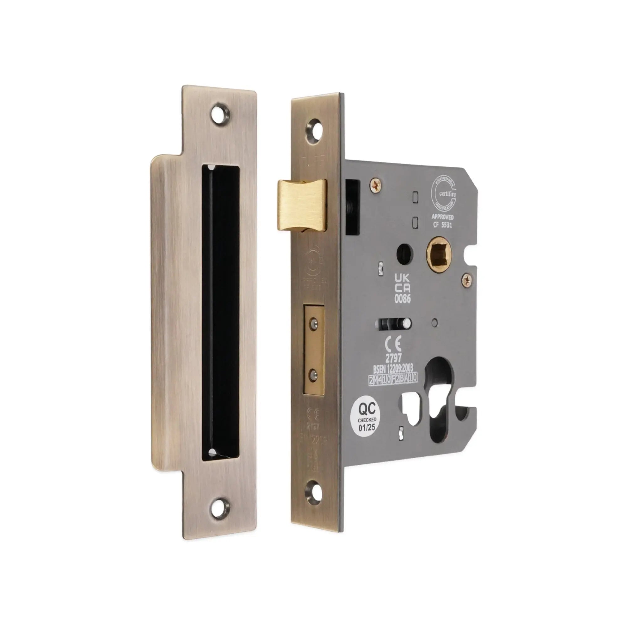 3" CE Euro Profile Mortice Sash Lock - Aged Brass Spira