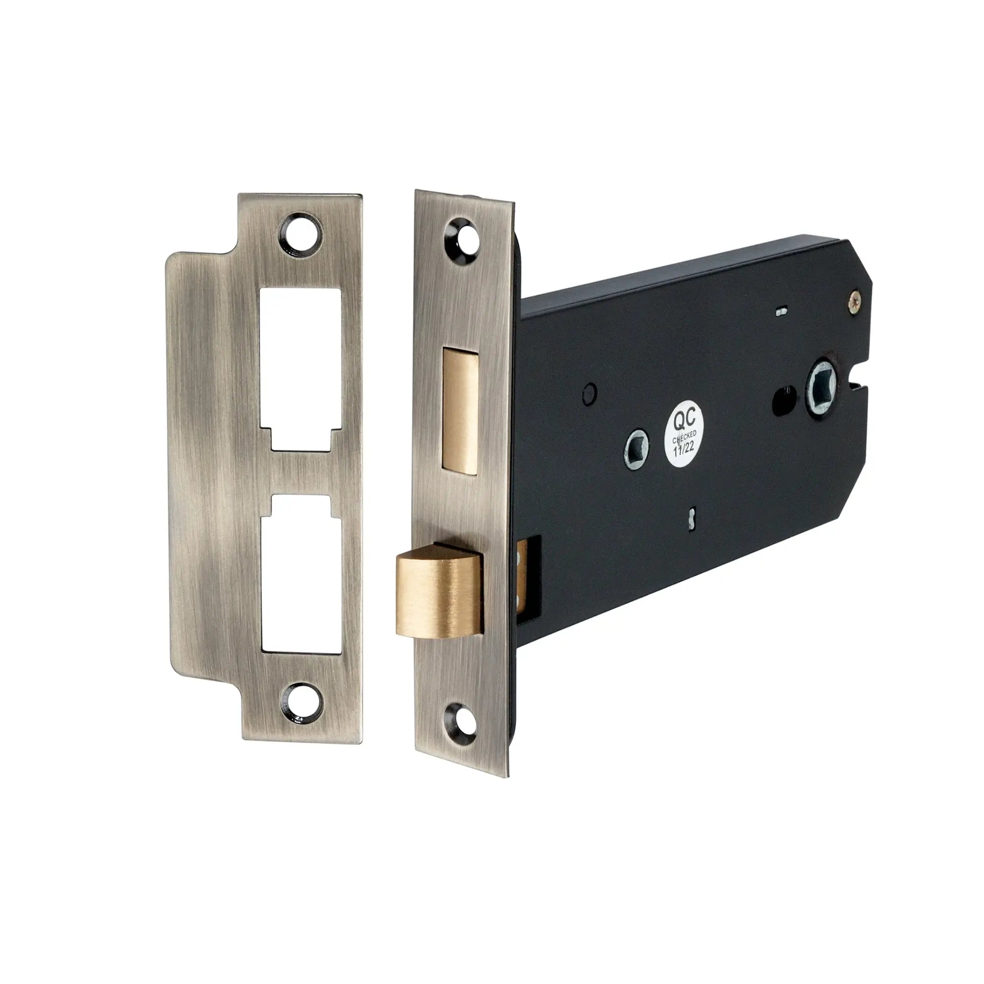 3 Lever Horizontal Bathroom Lock 6" - Antique Brass Spira