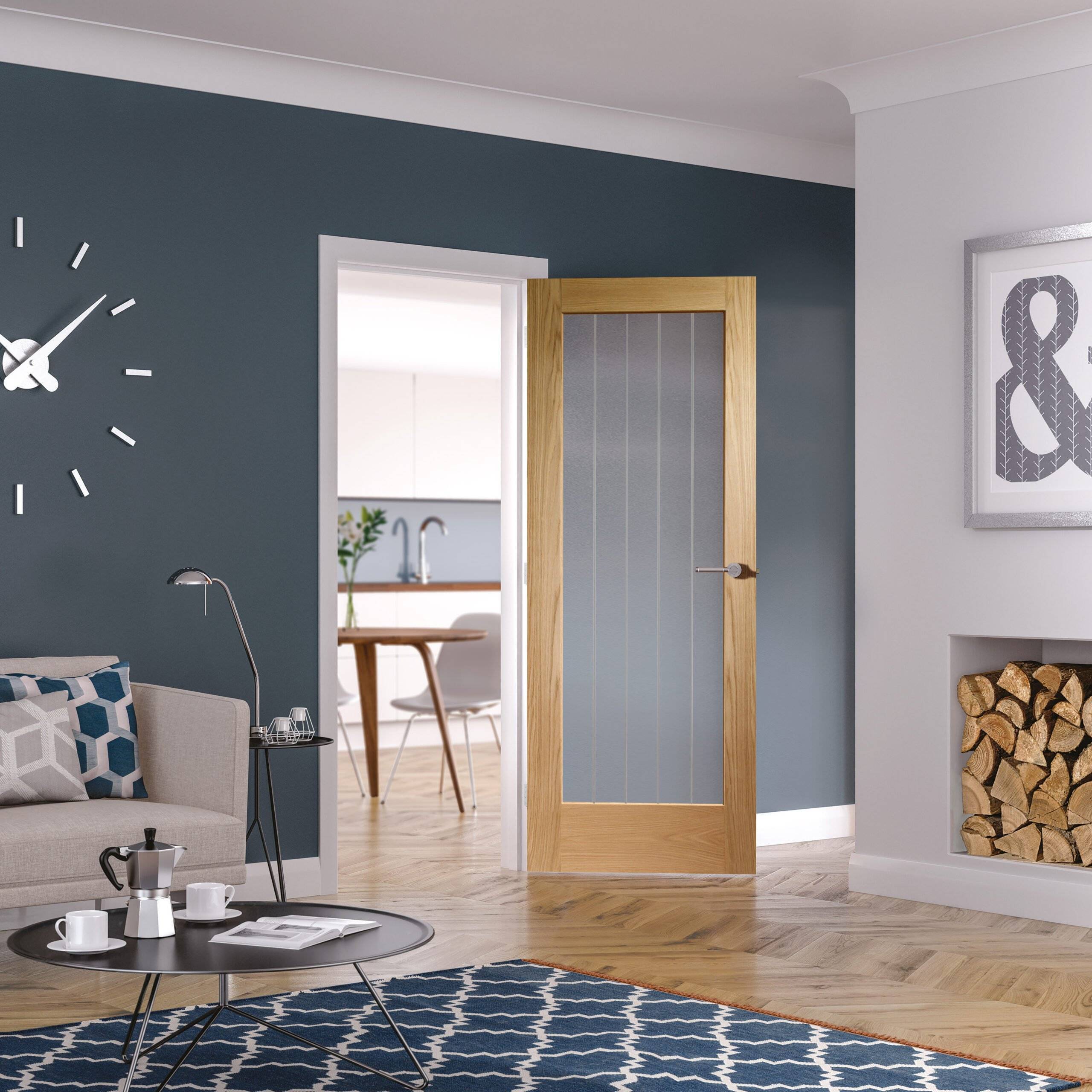 Suffolk Essential Pattern 10 Pre-Finished Internal Oak Door with Clear Etched Glass