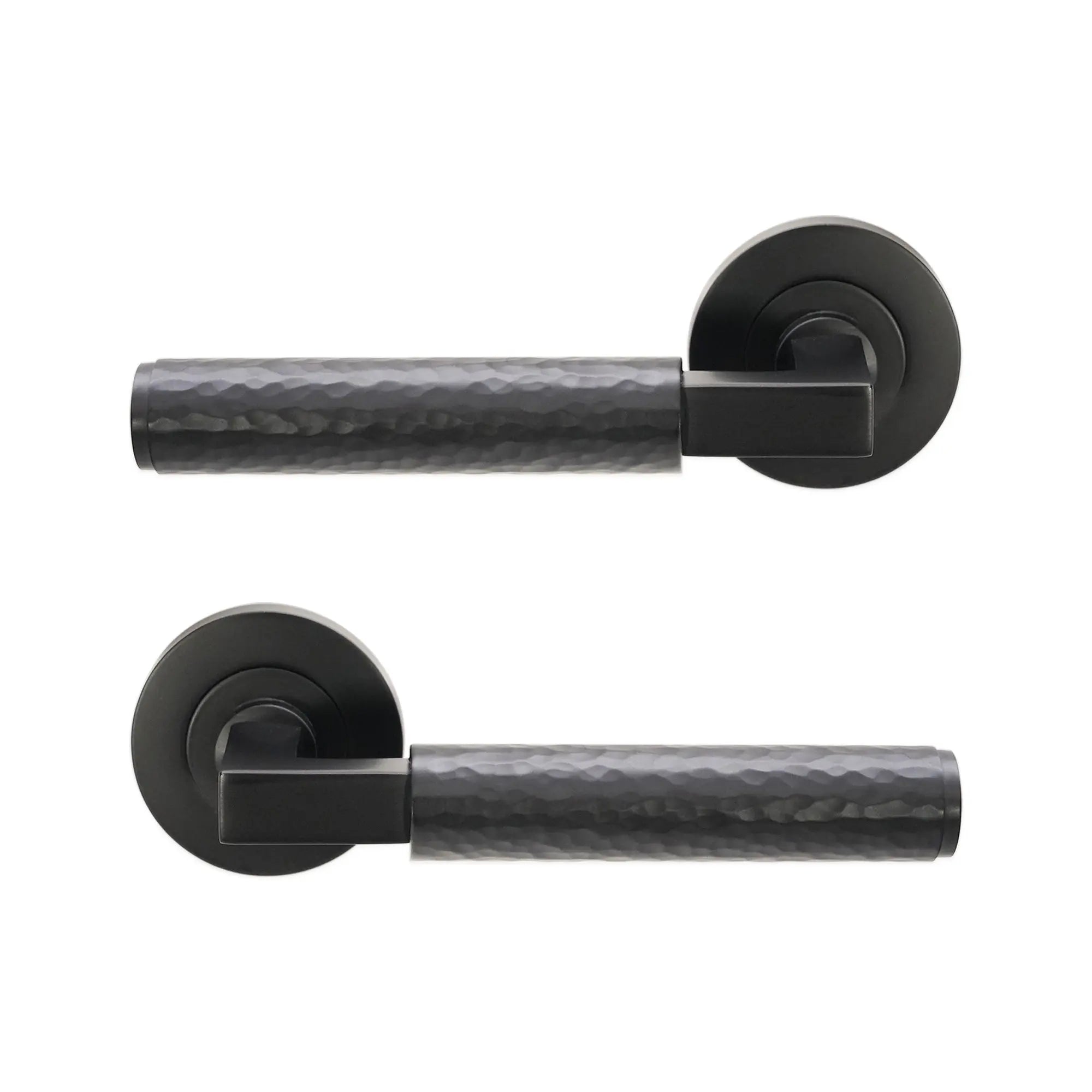Hammered Knurlmond Lever on Rose Matt Black Spira