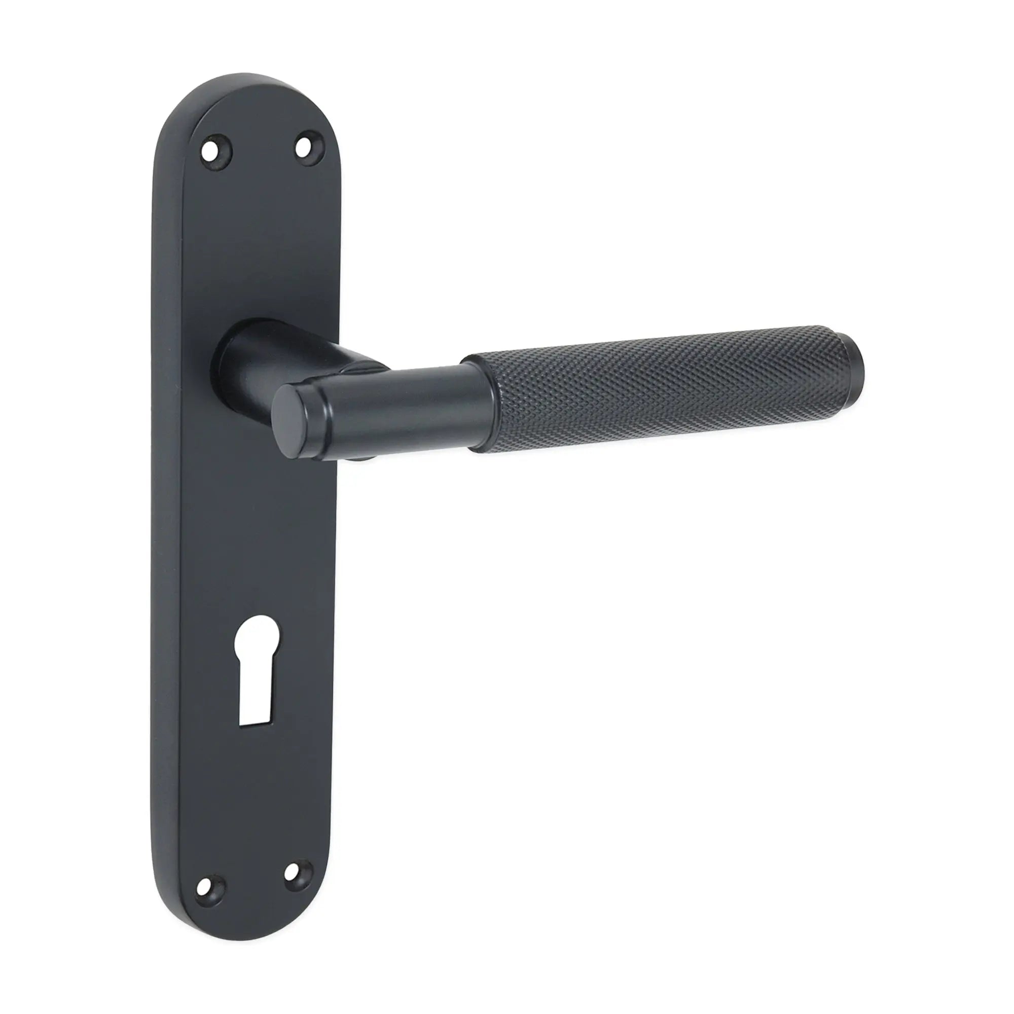 Connaught Knurled Lever on Backplate Lock Matt Black Spira