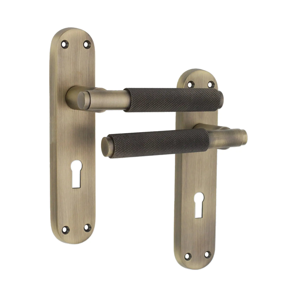 Connaught Knurled Lever on Backplate Lock Matt Antique Spira