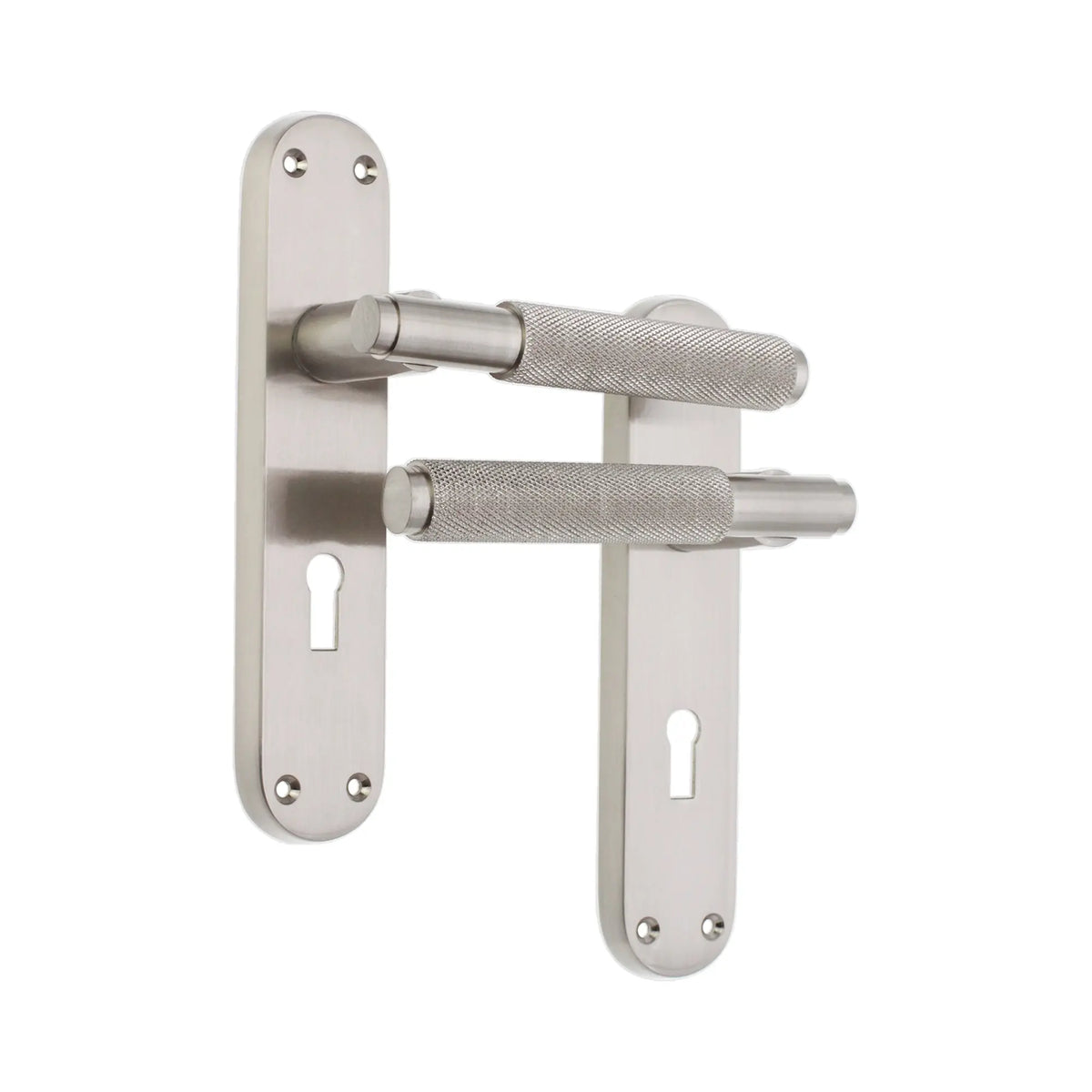 Connaught Knurled Lever on Backplate Lock Satin Nickel Spira