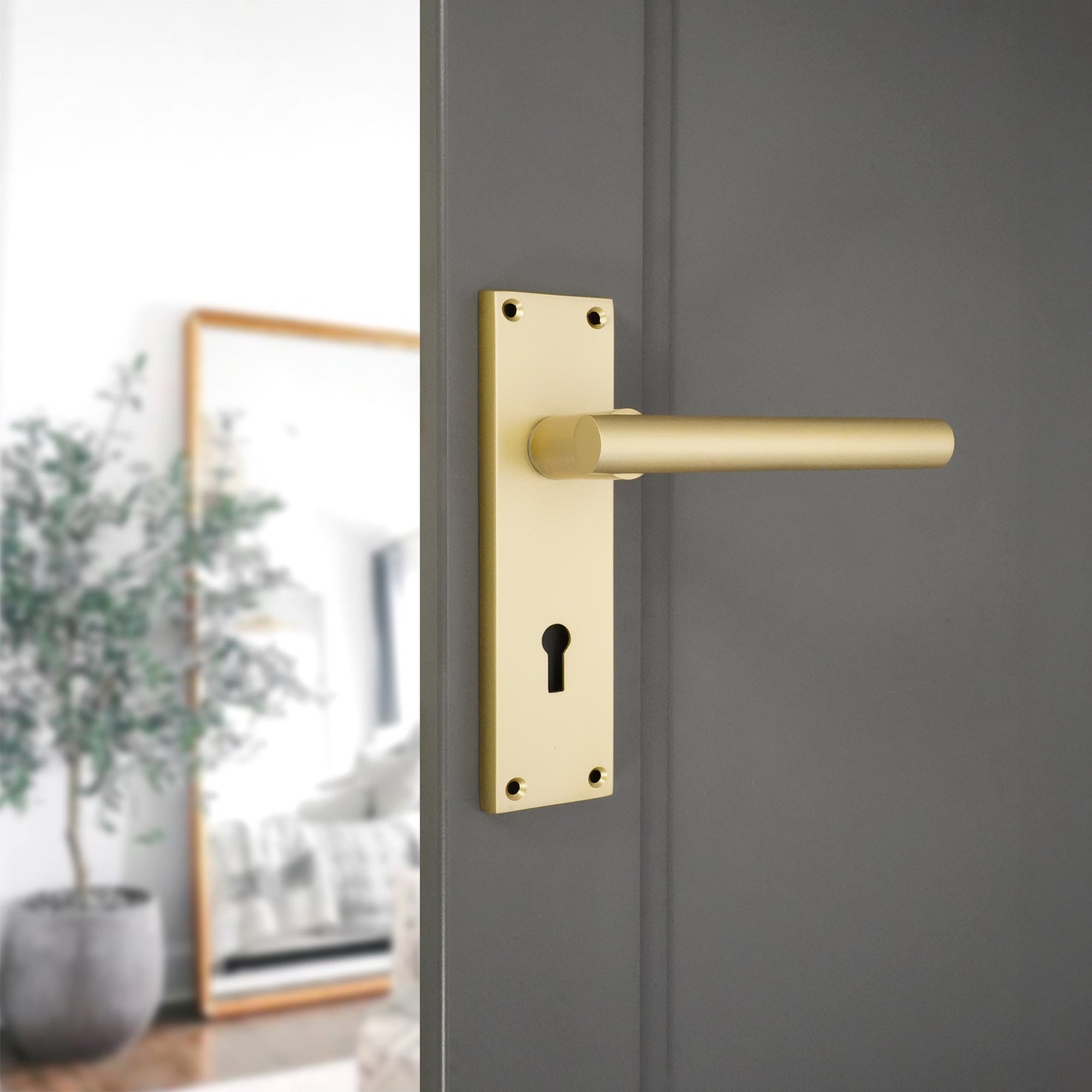 Jura Lever on Backplate Lock Satin Brass