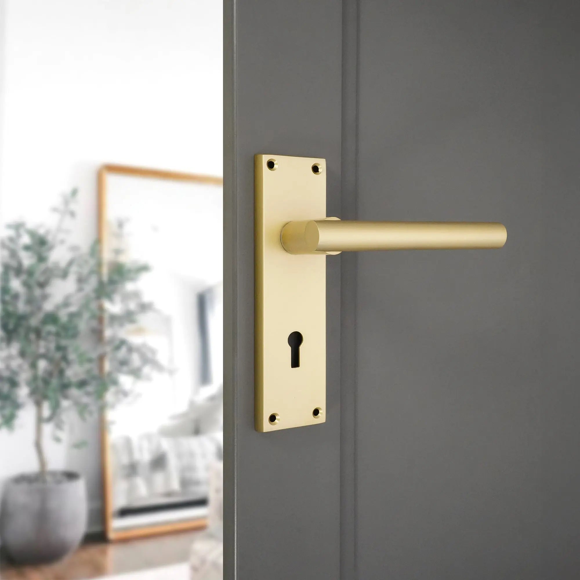Jura Lever on Backplate Lock Satin Brass Spira