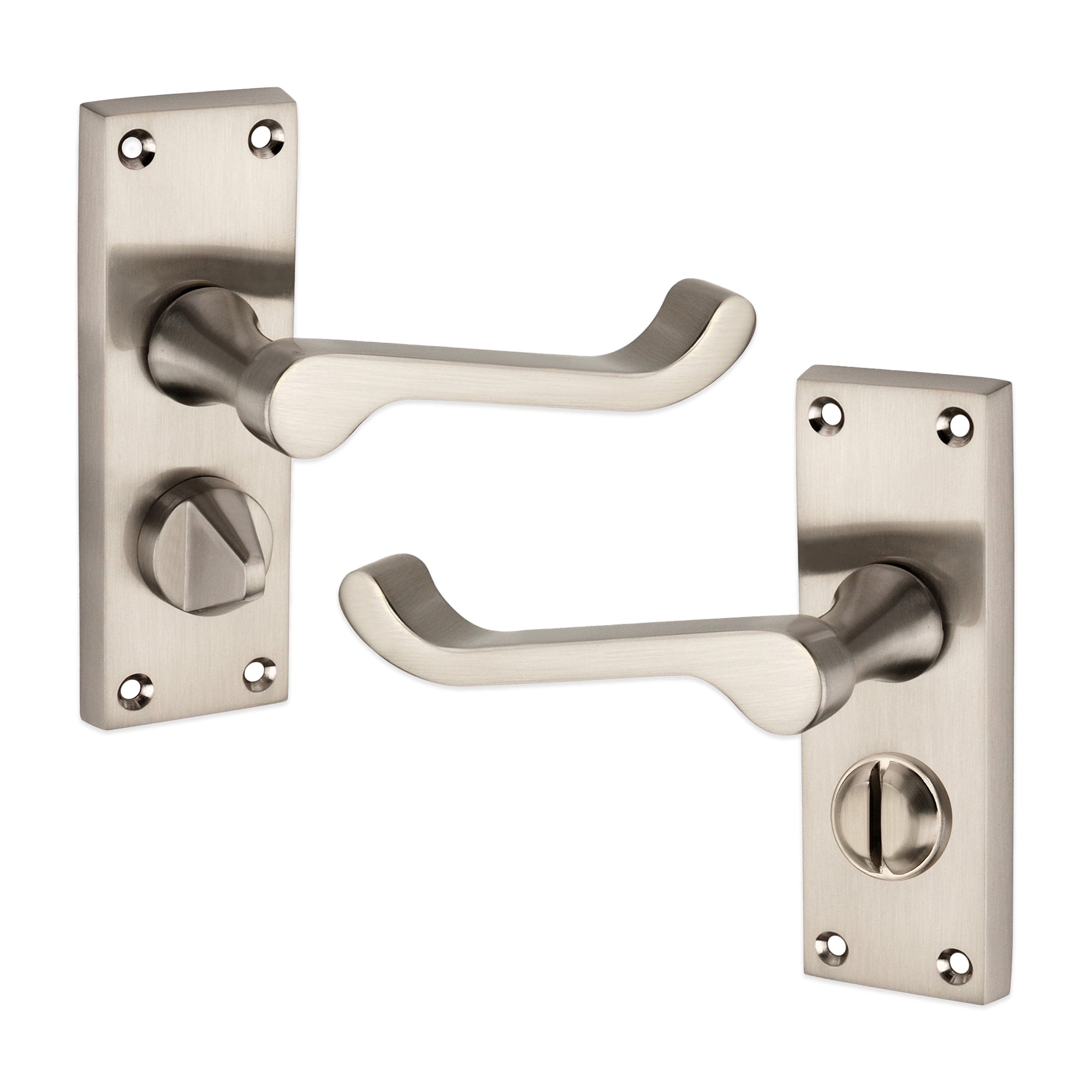 Victorian Scroll Privacy Lever Handle 115mm Satin Nickel