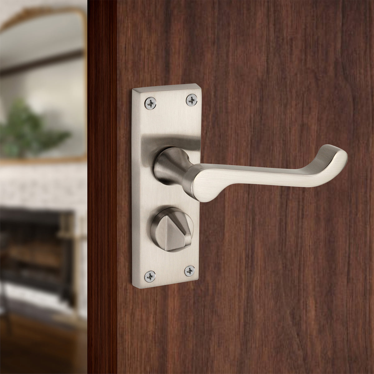 Victorian Scroll Privacy Lever Handle 115mm Satin Nickel