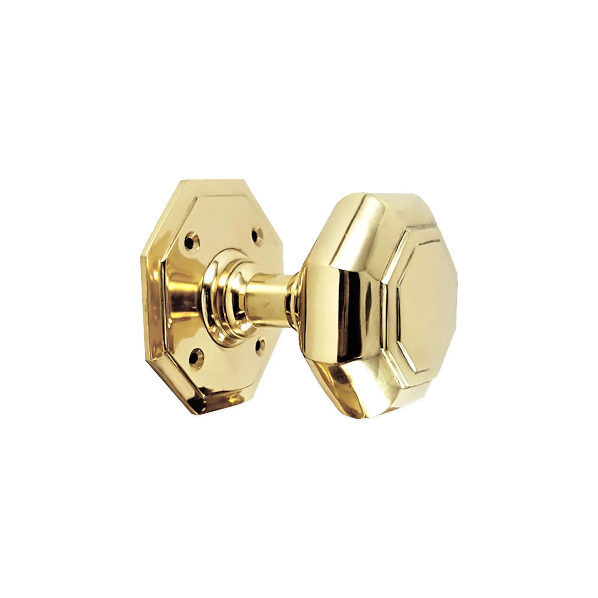 Octagonal Mortice Door Knobs Polished Brass Spira