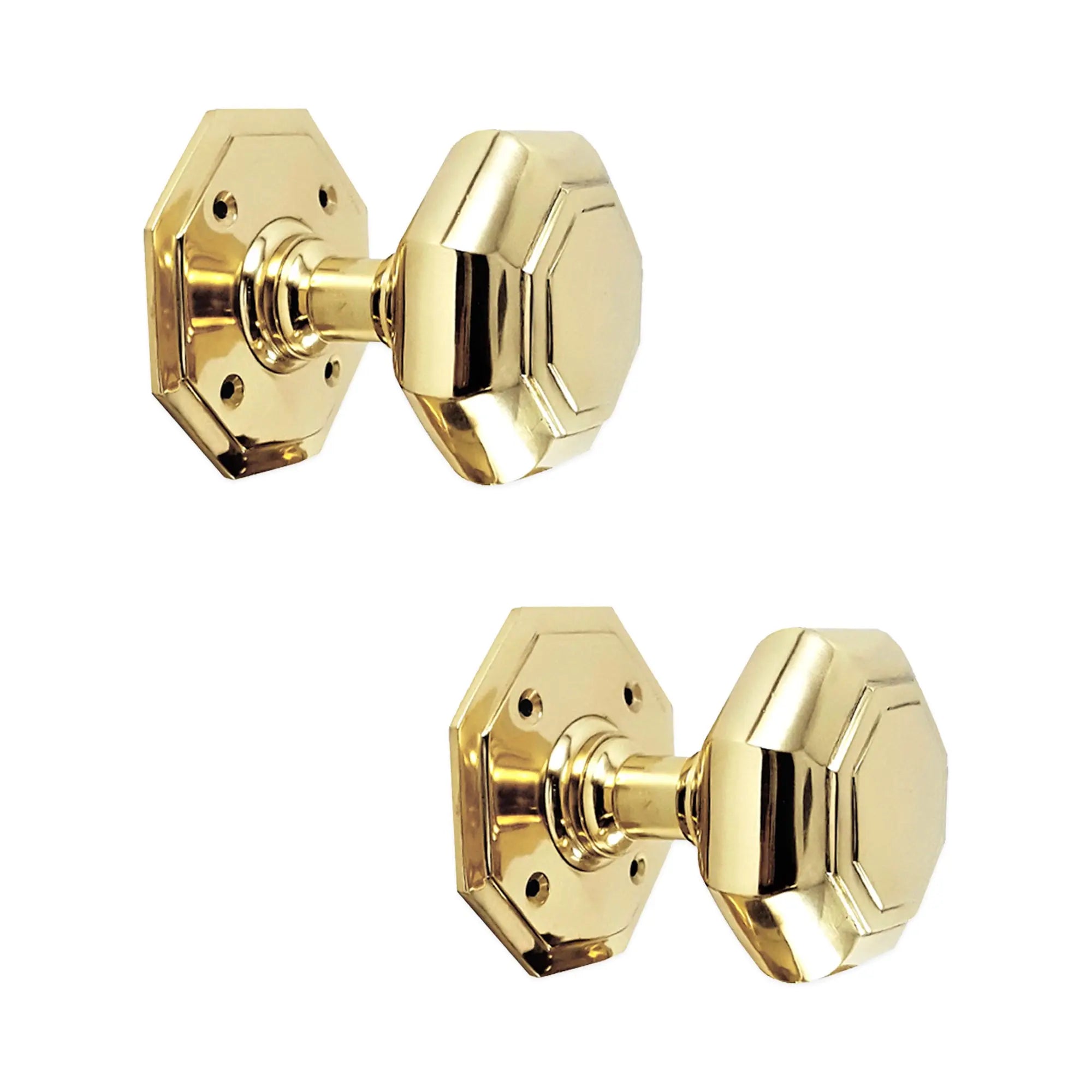 Octagonal Mortice Door Knobs Polished Brass Spira