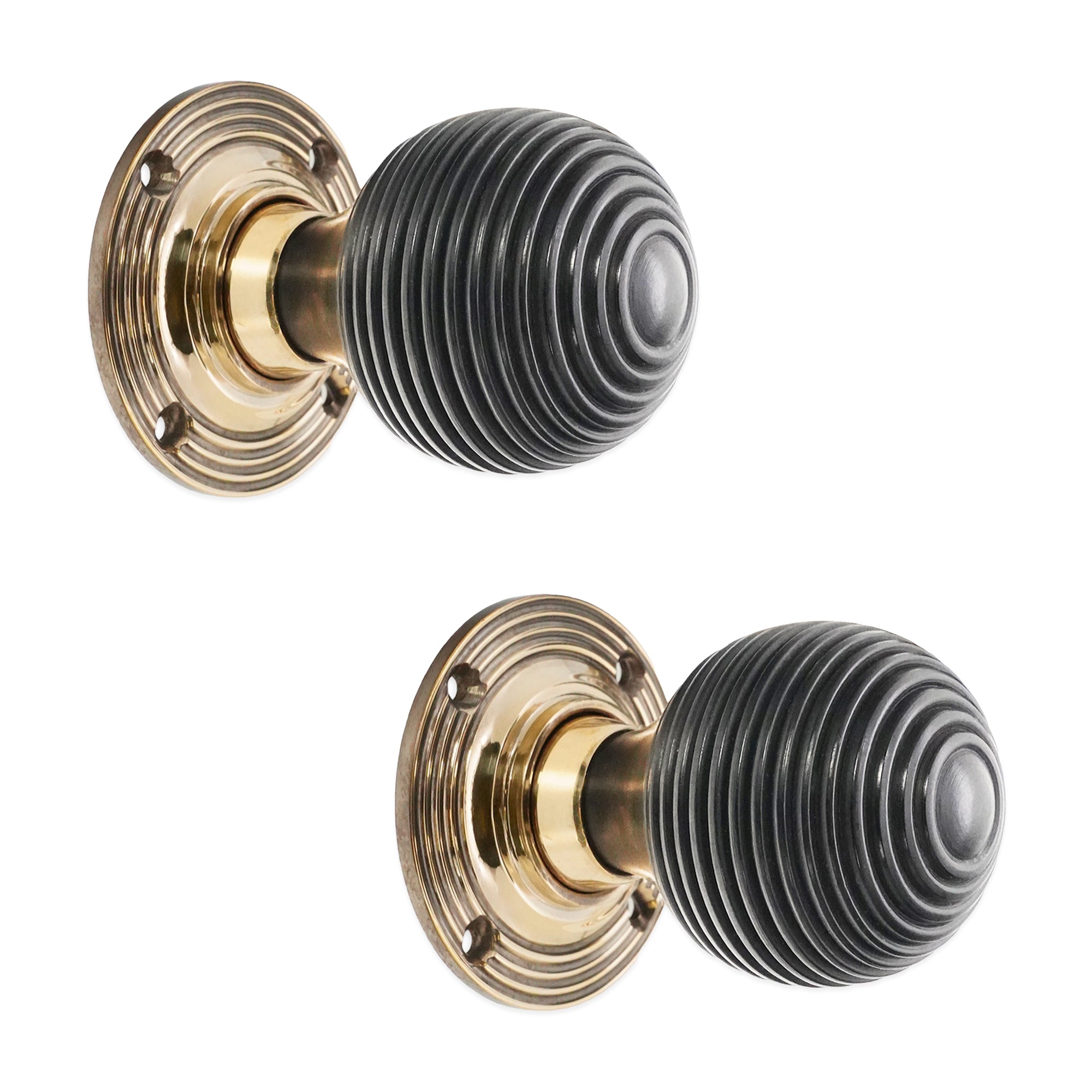 Ebony Beehive Rim/Mortice Door Knob Aged Brass