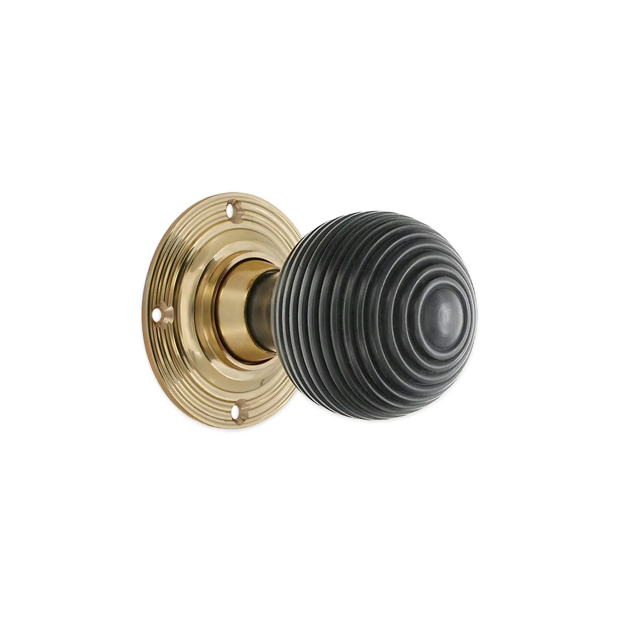 Ebony Beehive Rim/Mortice Door Knob Polished Brass Spira