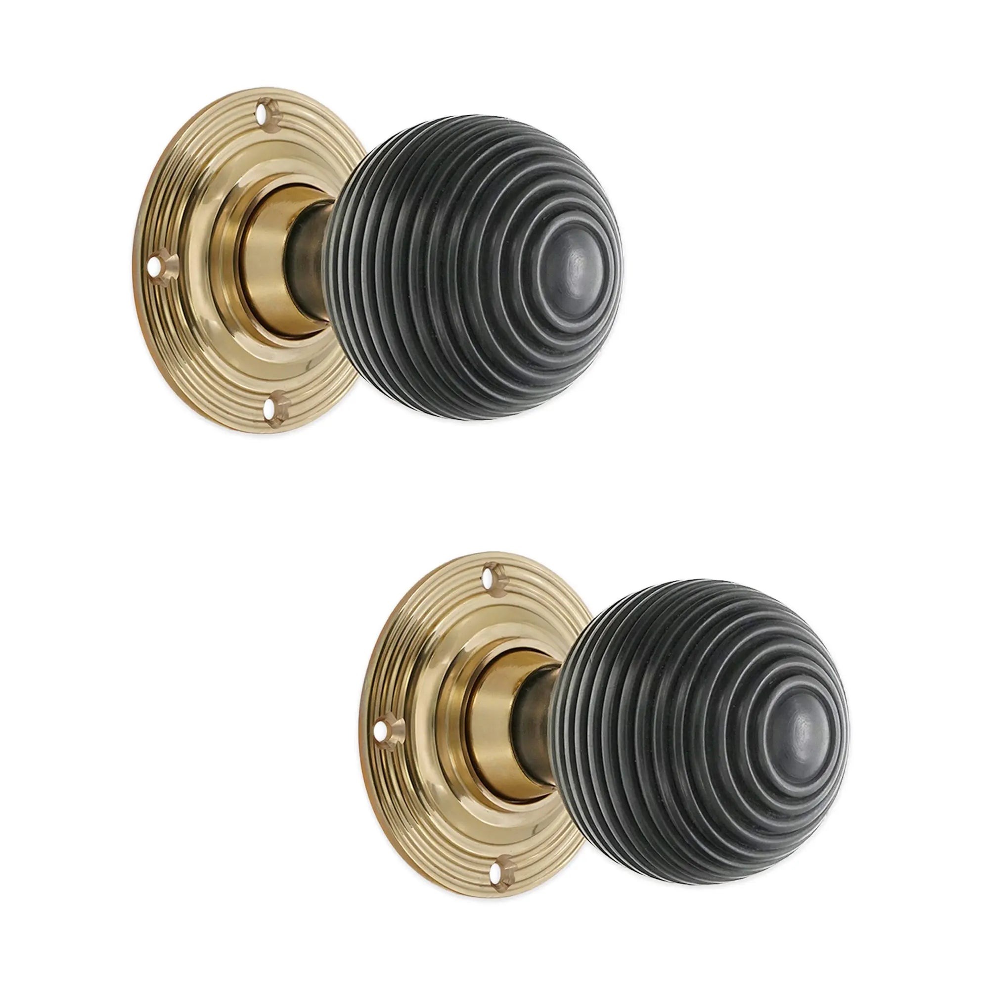 Ebony Beehive Rim/Mortice Door Knob Polished Brass Spira