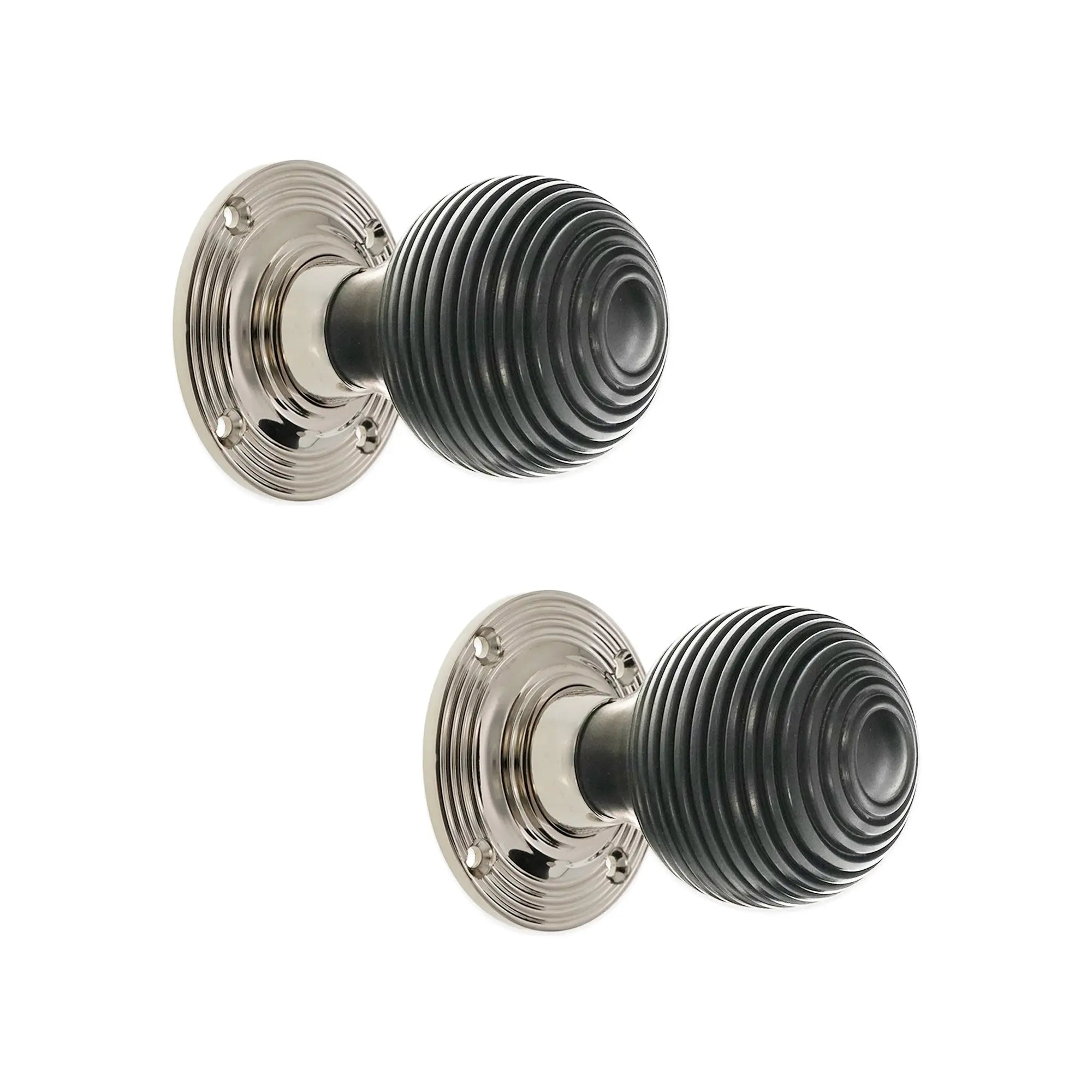 Ebony Beehive Rim/Mortice Door Knob Polished Nickel Spira