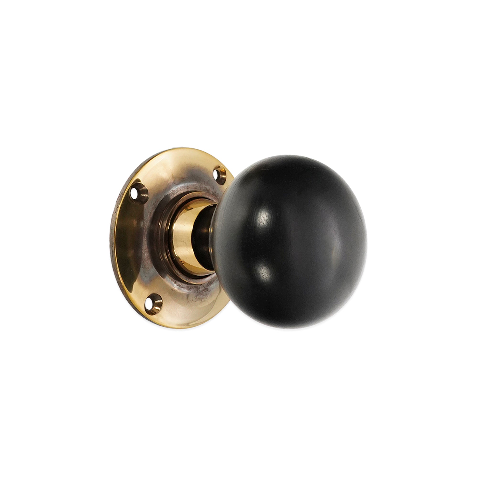 Ebony Bun Rim/Mortice Door Knob Aged Brass