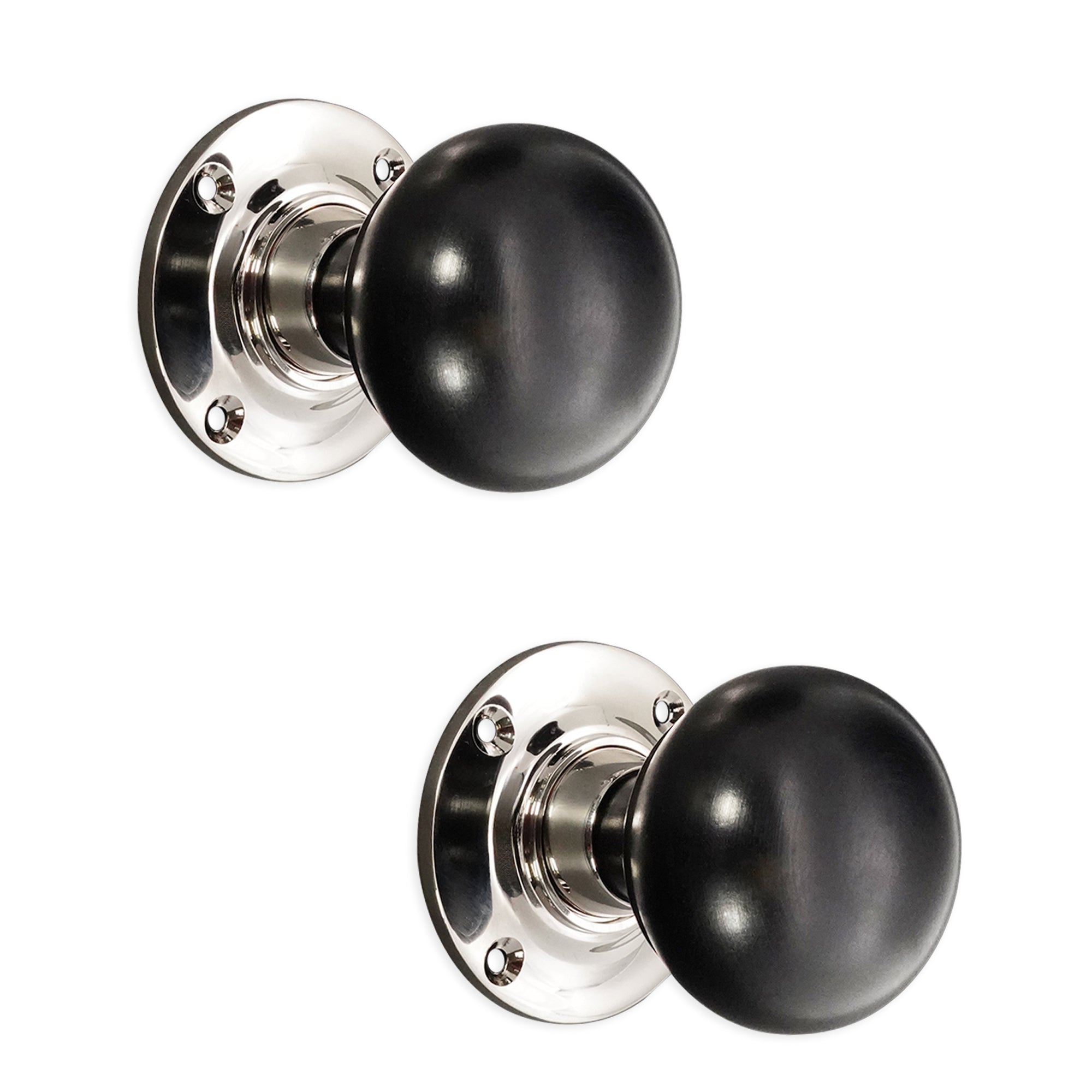 Ebony Bun Rim/Mortice Door Knob Polished Nickel
