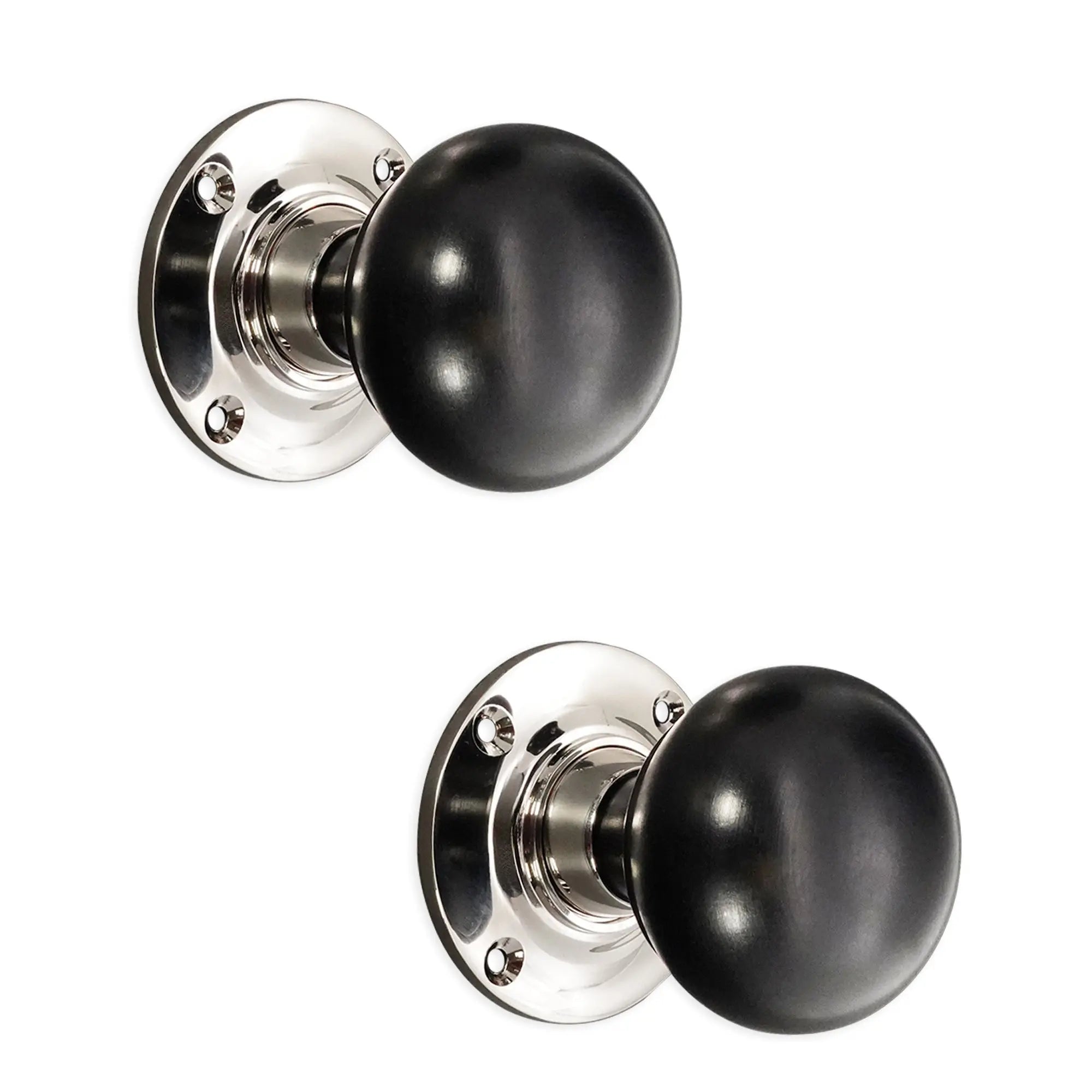 Ebony Bun Rim/Mortice Door Knob Polished Nickel Spira