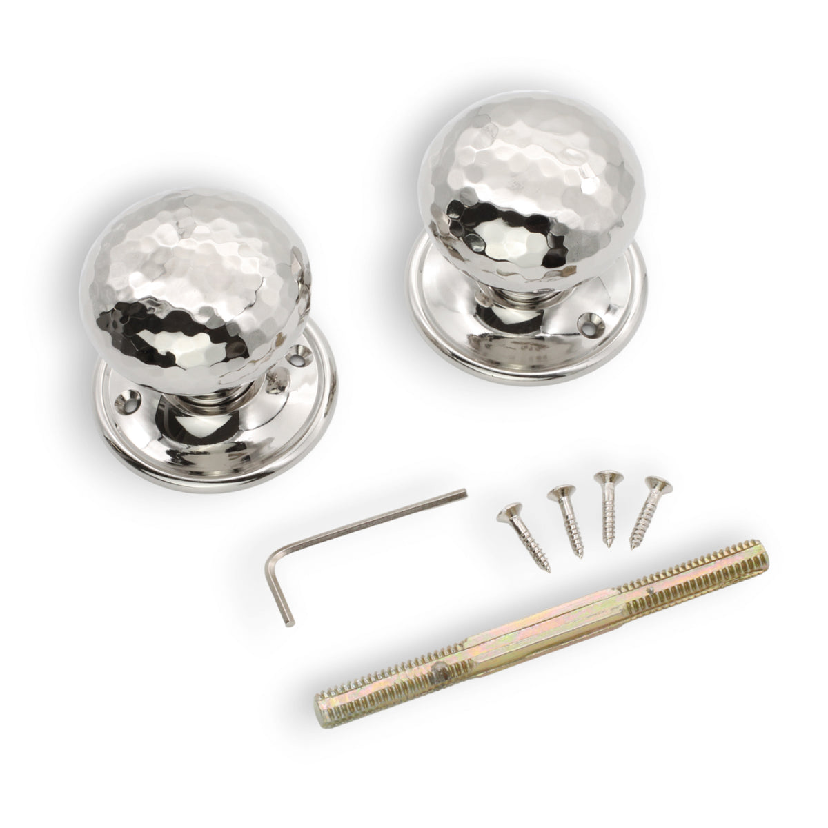 Hammered Cottage Large Mortice/Rim Door Knob Polished Nickel