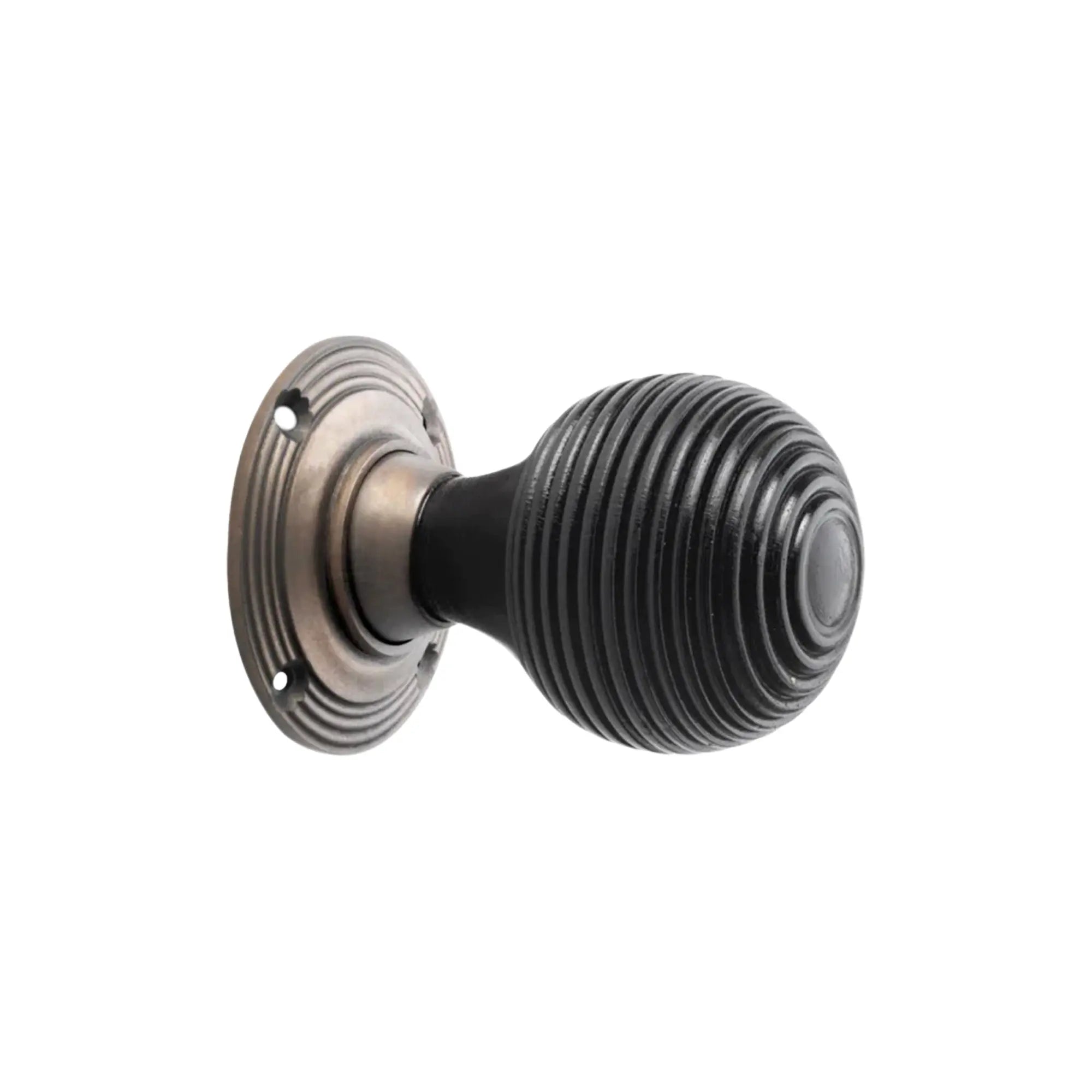 Ebonised Beehive Rim/Mortice Door Knob Matt Antique Spira