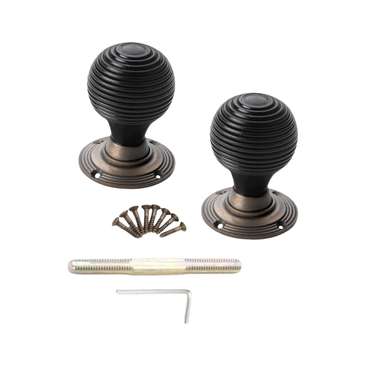 Ebonised Beehive Rim/Mortice Door Knob Matt Antique