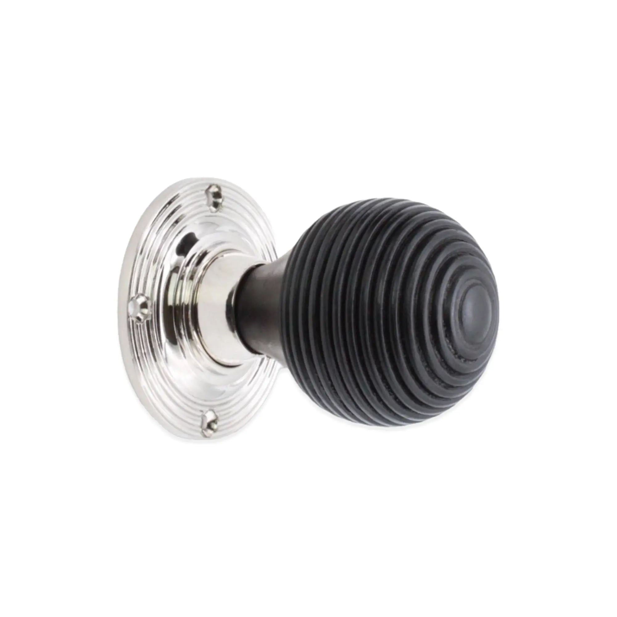 Ebonised Beehive Rim/Mortice Door Knob Polished Nickel Spira