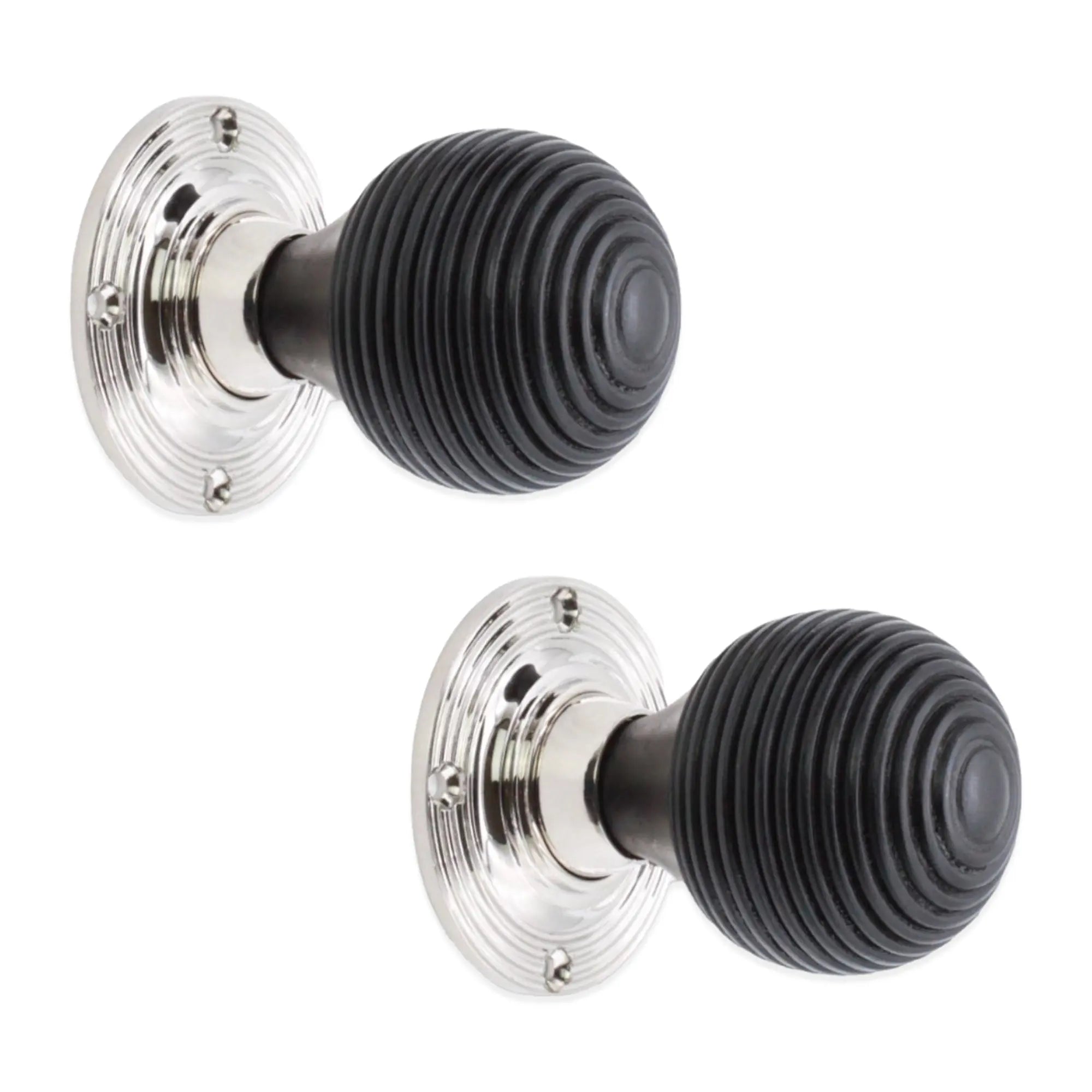 Ebonised Beehive Rim/Mortice Door Knob Polished Nickel Spira