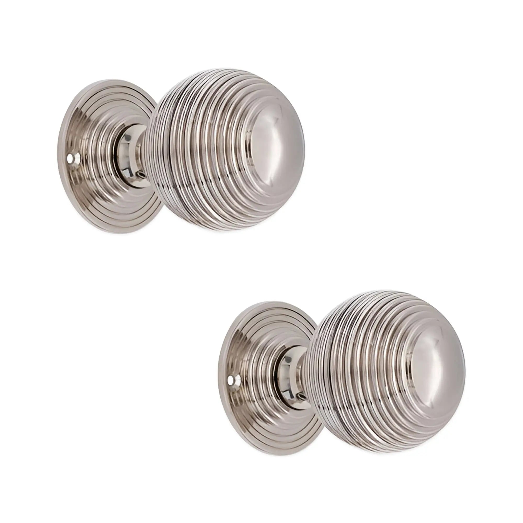 Reeded 60mm Rim/Mortice Door Knob Polished Nickel Spira