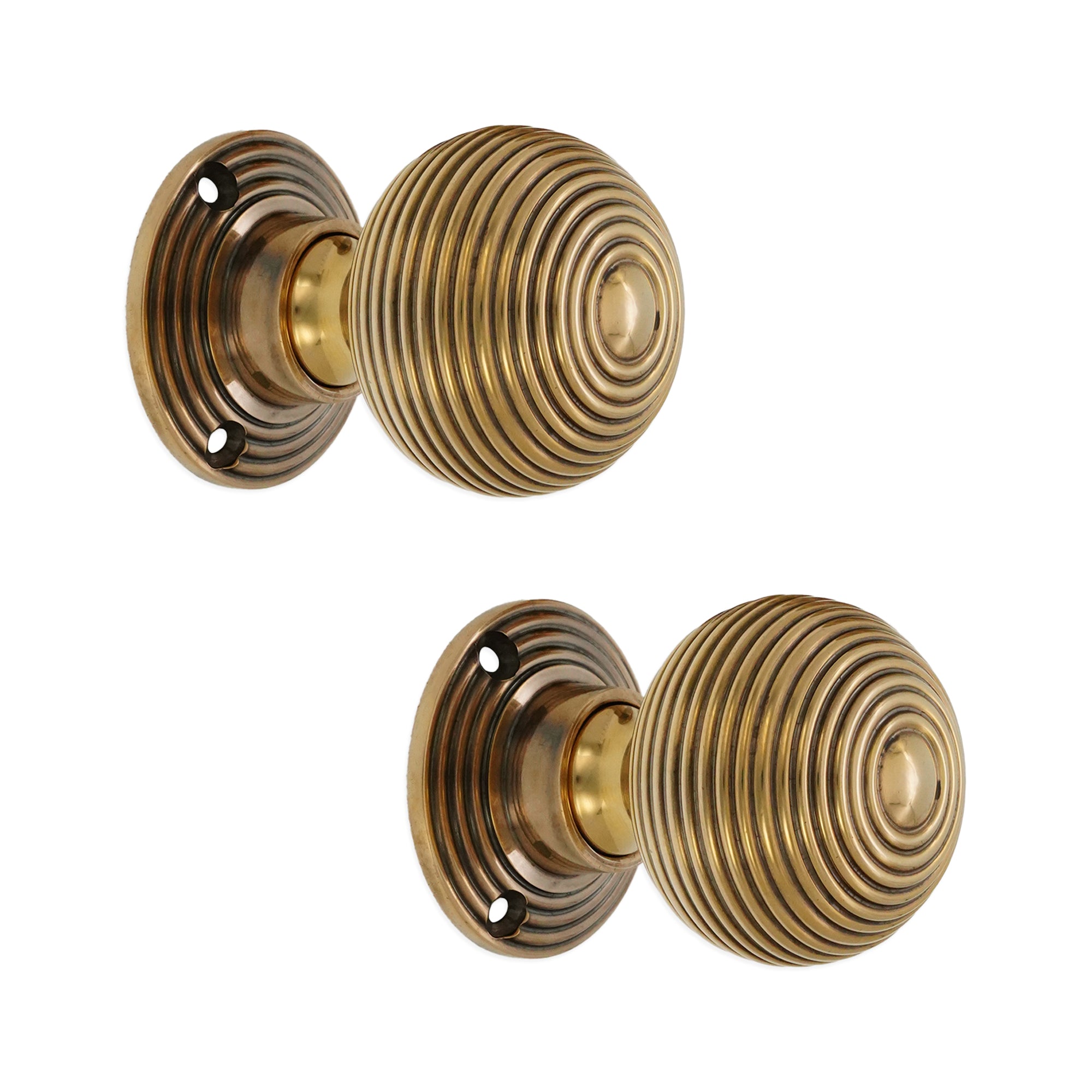 Ribbed Rim/Mortice Door Knob Aged Brass