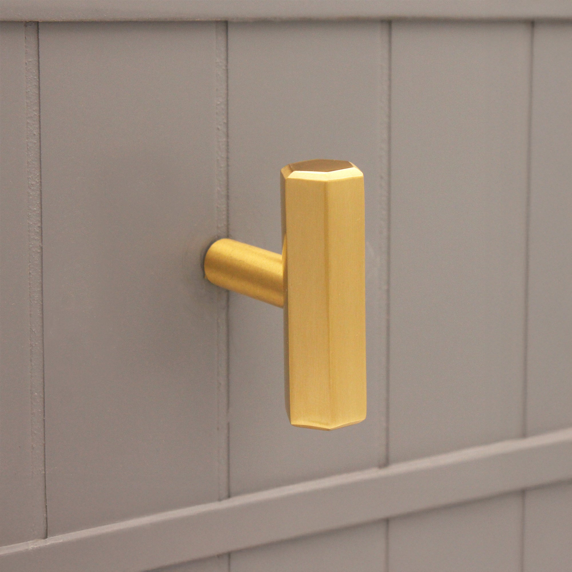 Hexagonal T bar Cupboard Pull Satin Brass