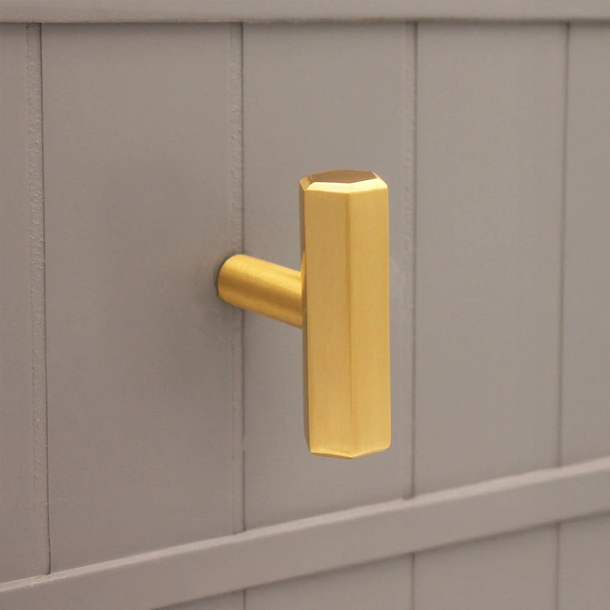 Hexagonal T bar Cupboard Pull Satin Brass Spira