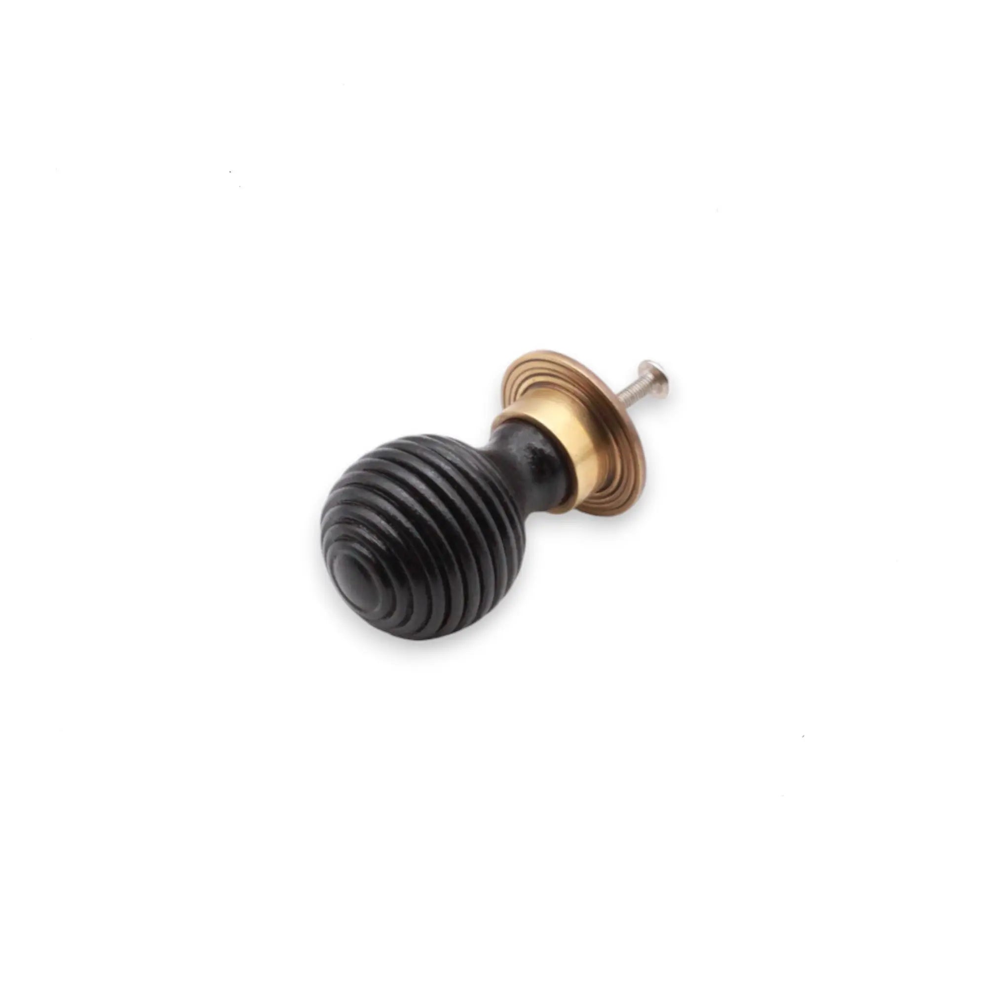 Ebonised Preston Large Cupboard Knob Aged Brass Spira
