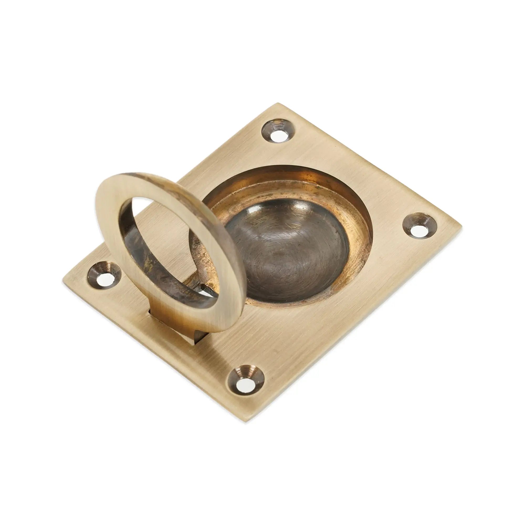 Ring Pull Square Flush Antique Brass Spira