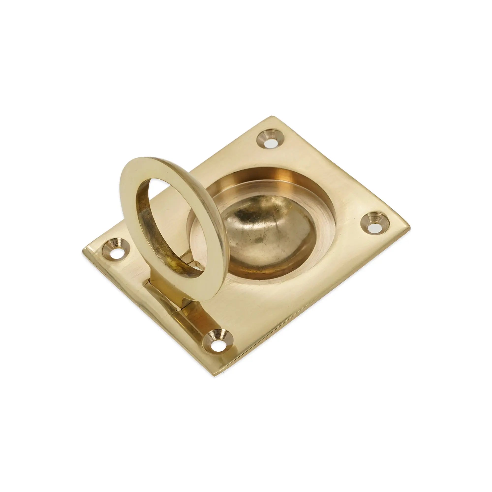Ring Pull Square Flush Polished Brass Spira