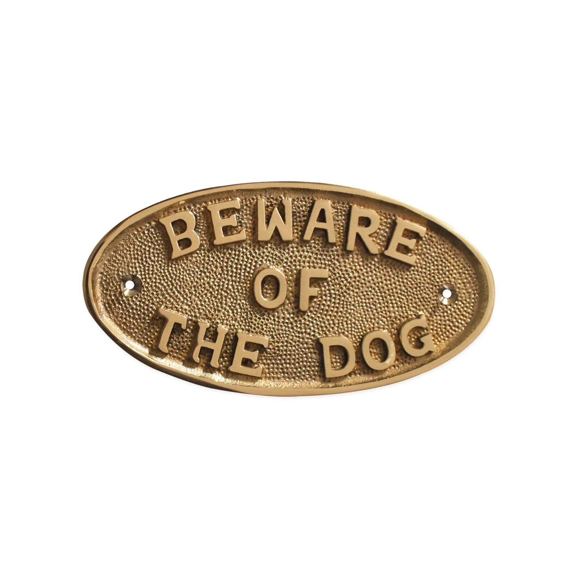 Beware Of The Dog Door Plate Polished Brass Spira