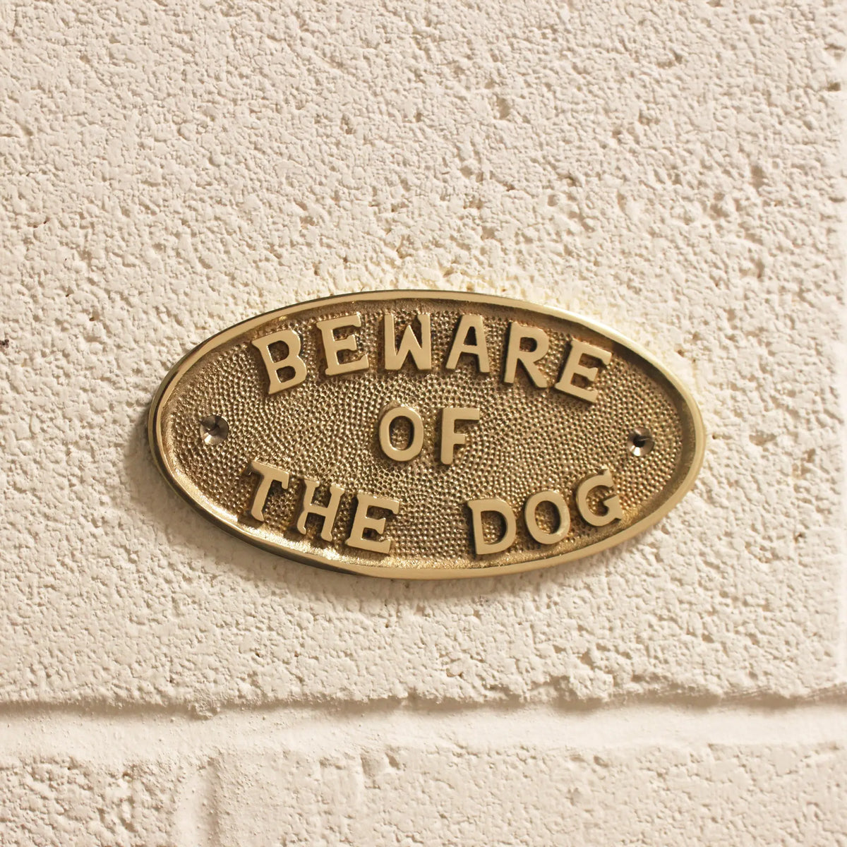 Beware Of The Dog Door Plate Polished Brass Spira