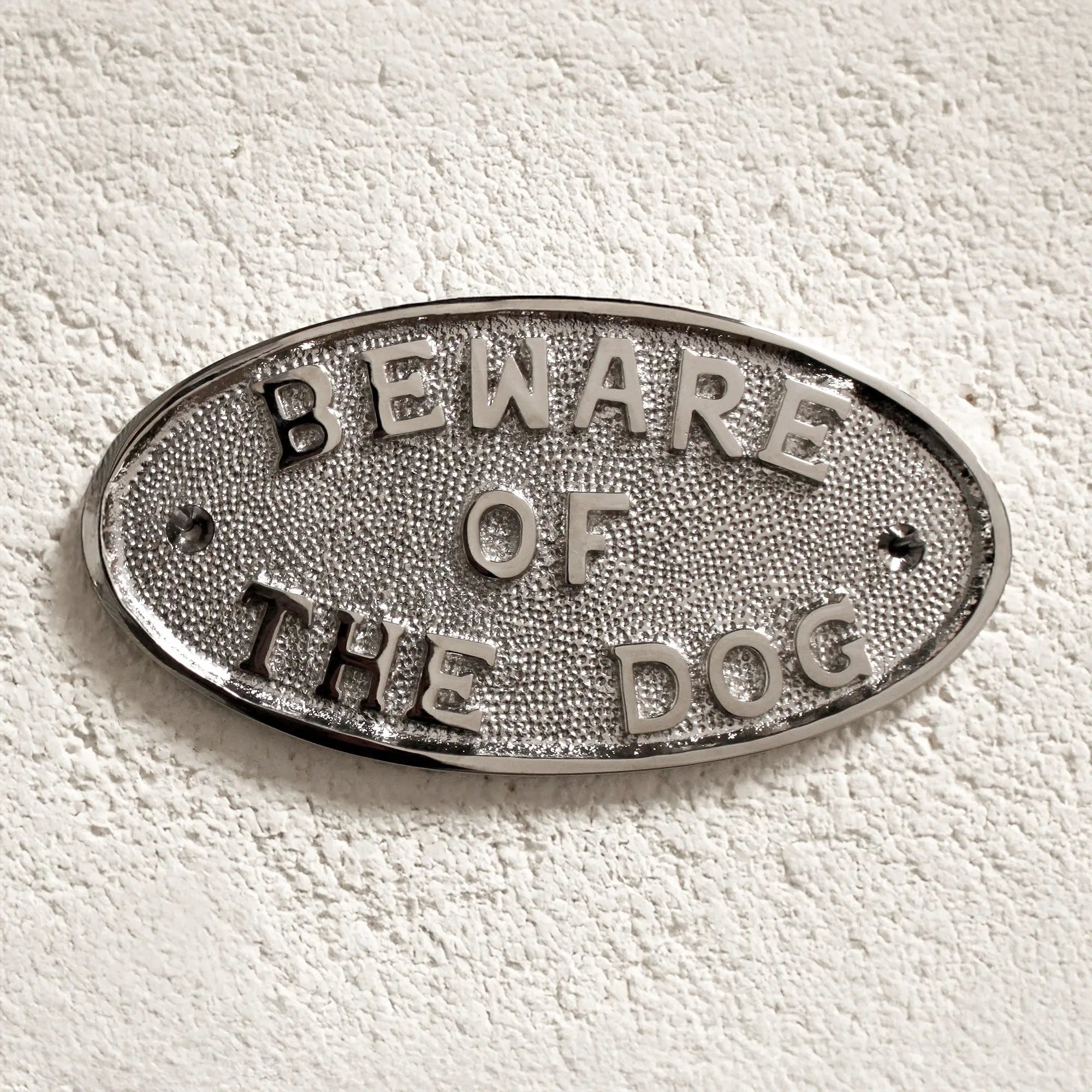 Beware Of The Dog Door Plate Polished Nickel Spira