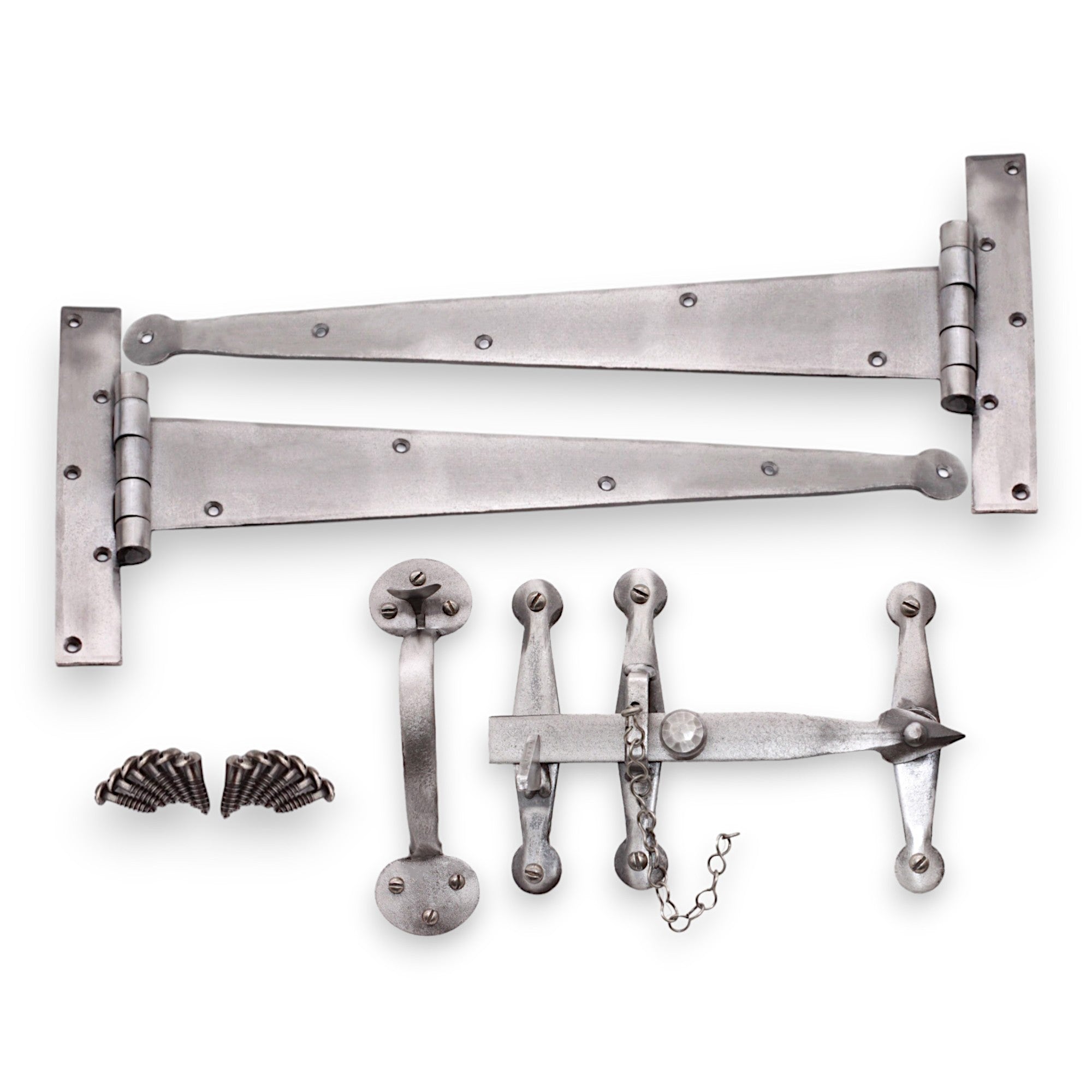 Heavy Duty Handforged Door Hardware Kit Pewter