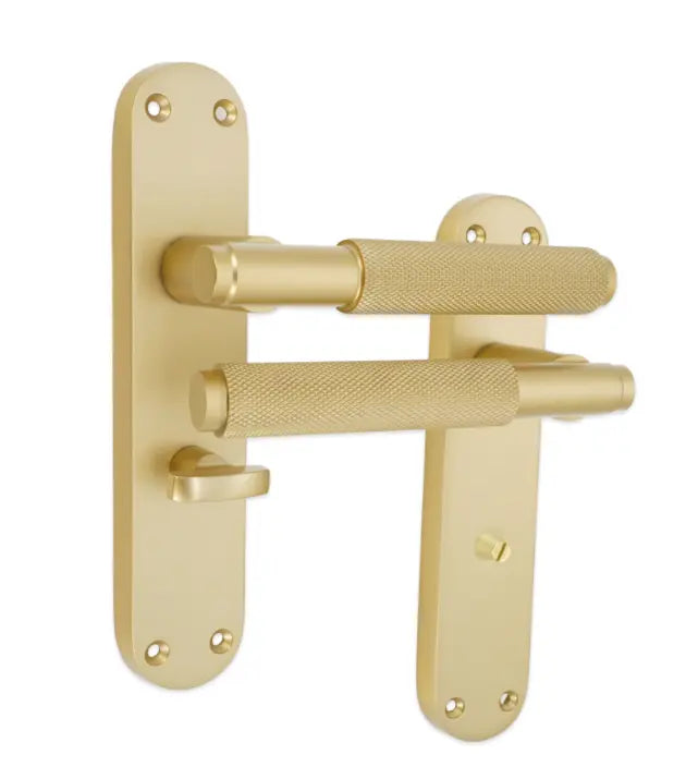 Connaught Knurled Lever on Backplate Privacy Satin Brass Spira