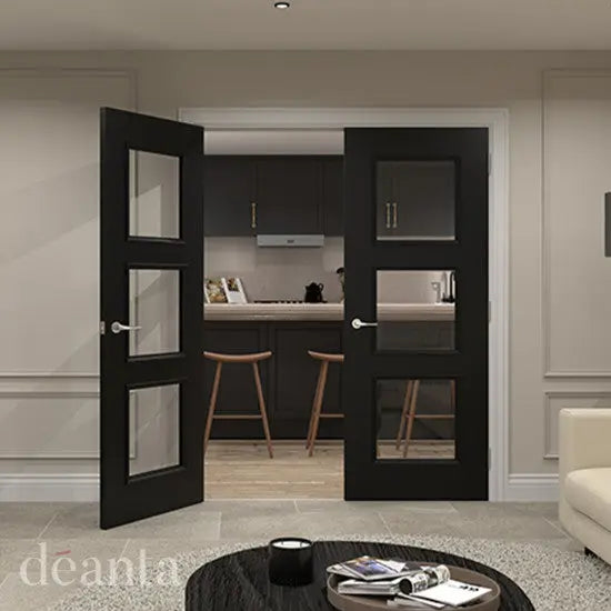 Trinity Black Prefinished Bevelled Glaze Door Deanta