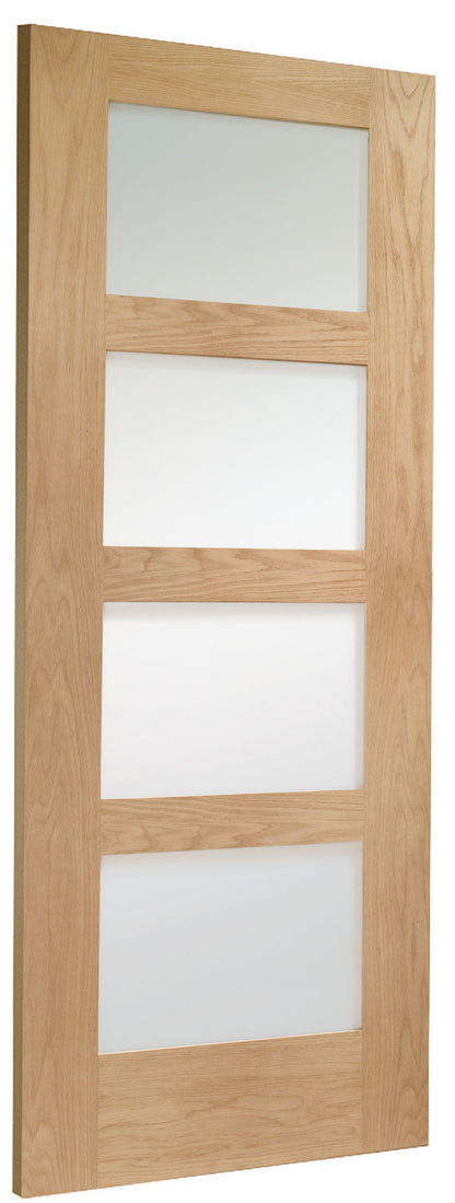 4 Panel Door Internal Oak Pre-Finished Shaker with Obscure Glass