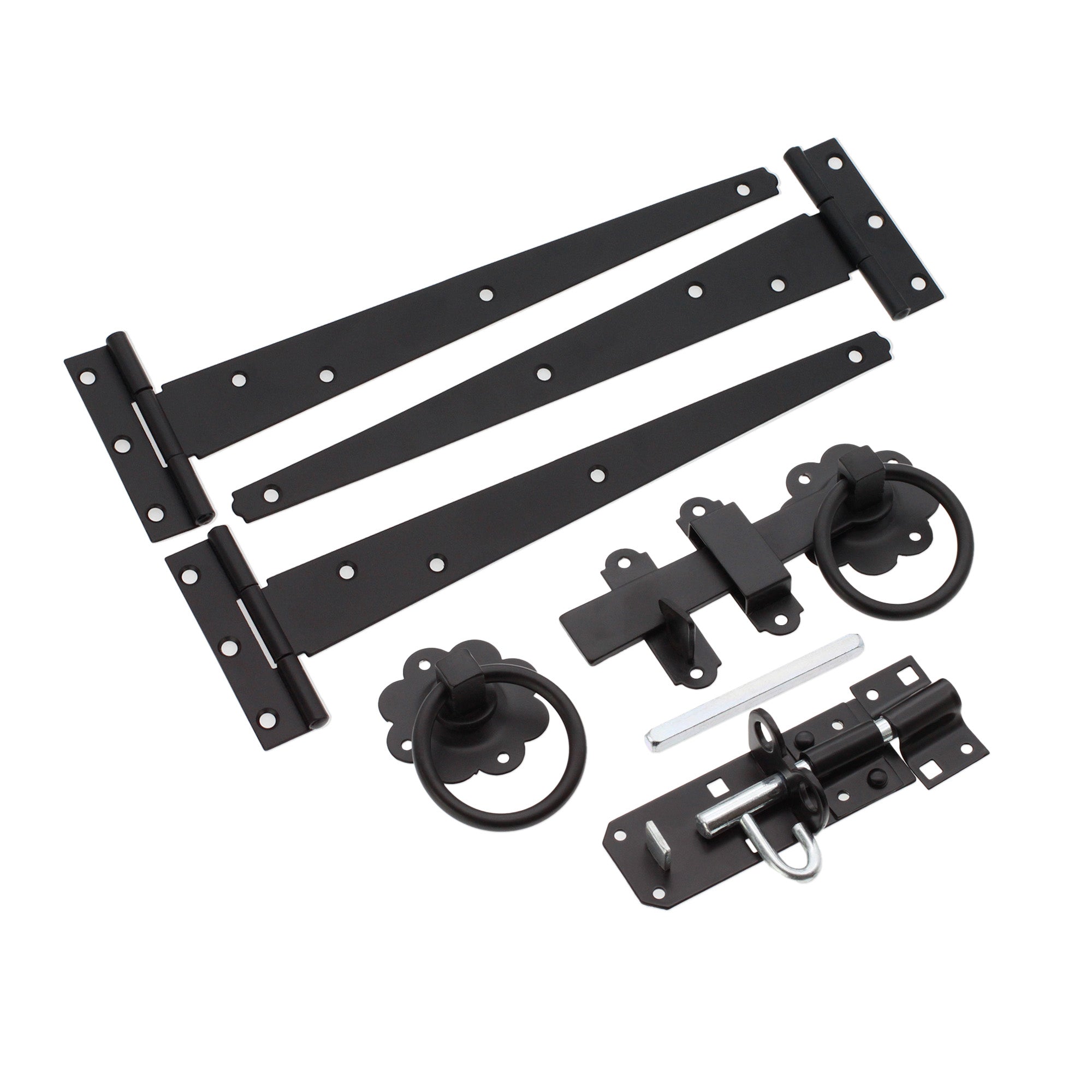 10" 250mm Plain Ring Gate Ironmongery Kit Black