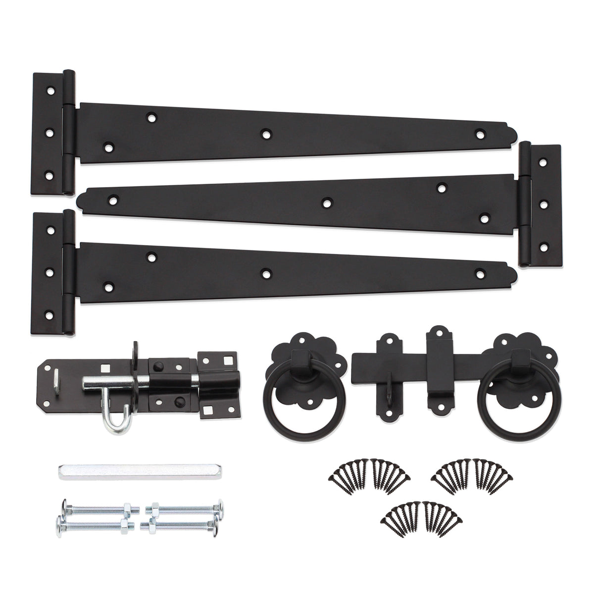 12" 300mm Plain Ring Gate Ironmongery Kit Black