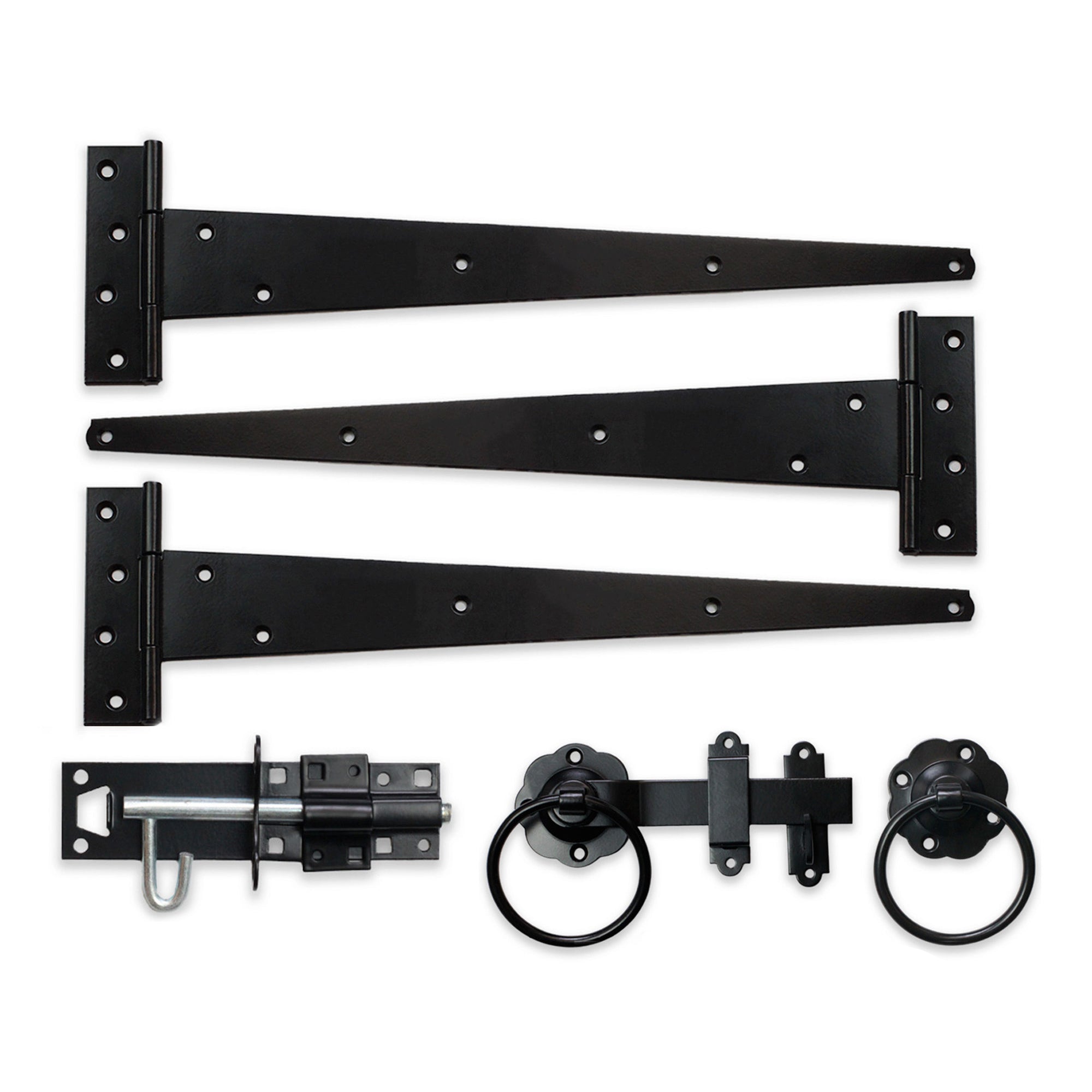 18" 450mm Plain Ring Gate Ironmongery Kit Black