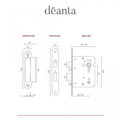 3 Lever Bathroom Lock Satin Nickel