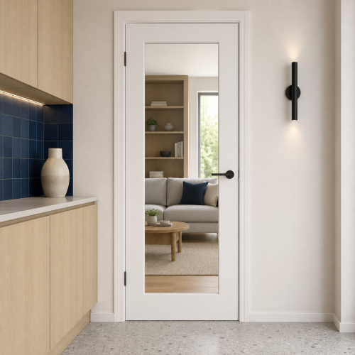 White prefinished Laminate 1 Light Glazed Internal door PM Mendes