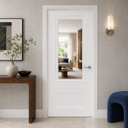 Lyon Laminate White prefinished 1 Panel 1 Light Glazed Internal Door PM Mendes
