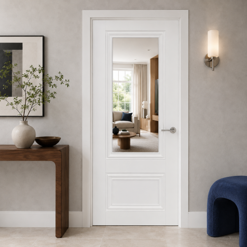 Lyon Laminate White prefinished 1 Panel 1 Light Glazed Internal Door PM Mendes