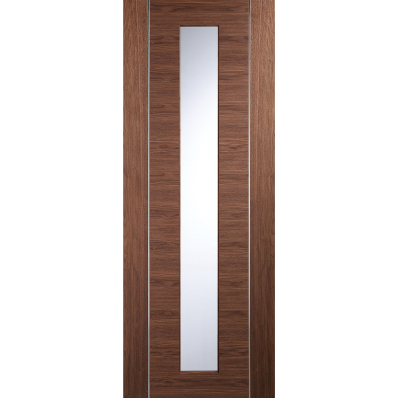 Forli Internal Walnut Door Pre-Finished with Clear Glass
