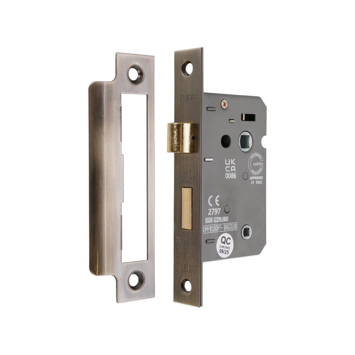 2.5" CE 3 Lever Bathroom Lock FD60 - Aged Brass