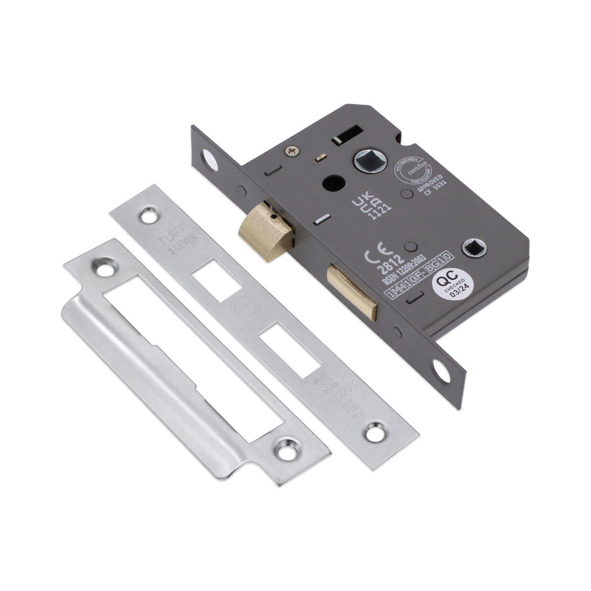 2.5" CE 3 Lever Bathroom Lock FD60 - Satin Chrome